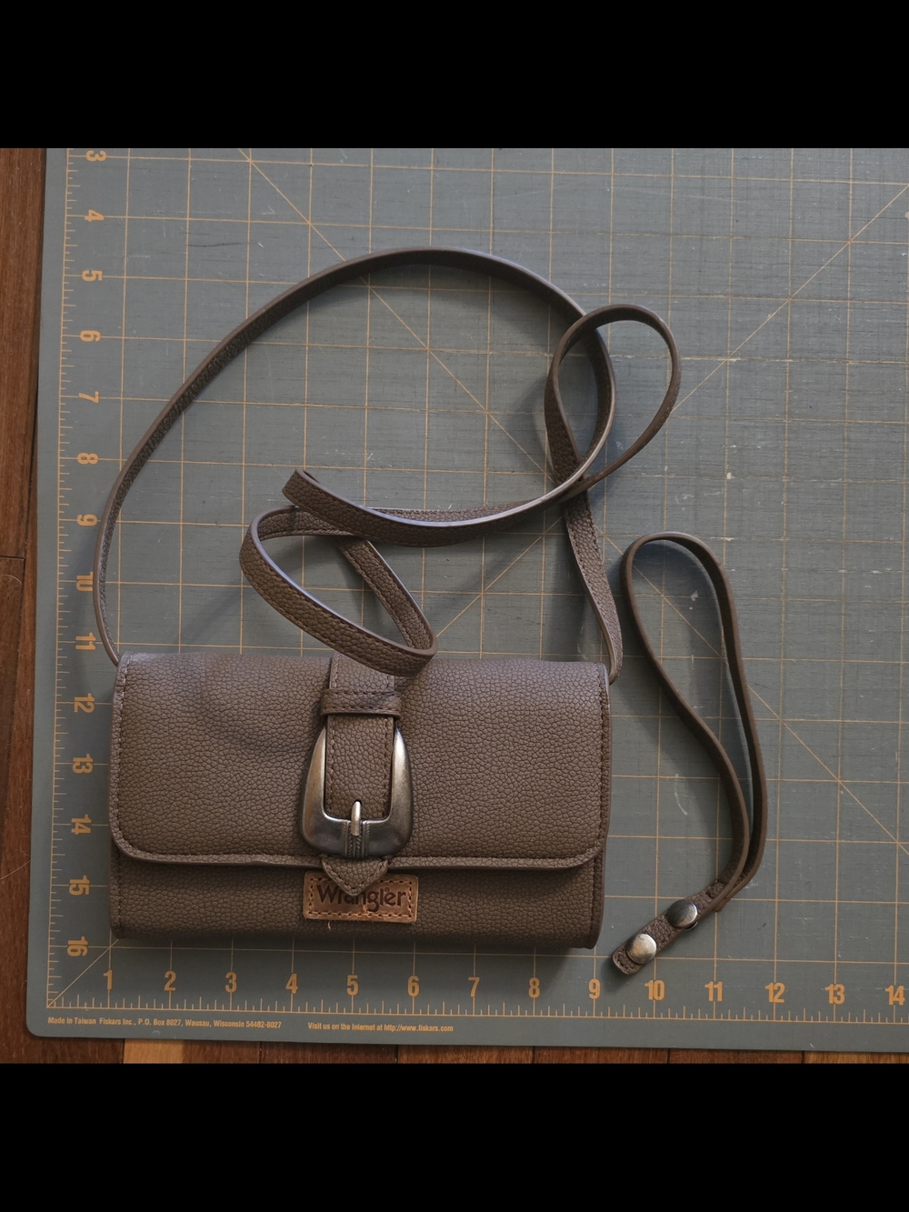 Wrangler Dark Brown Pebbled PU Leather Crossbody & Wristlet Option